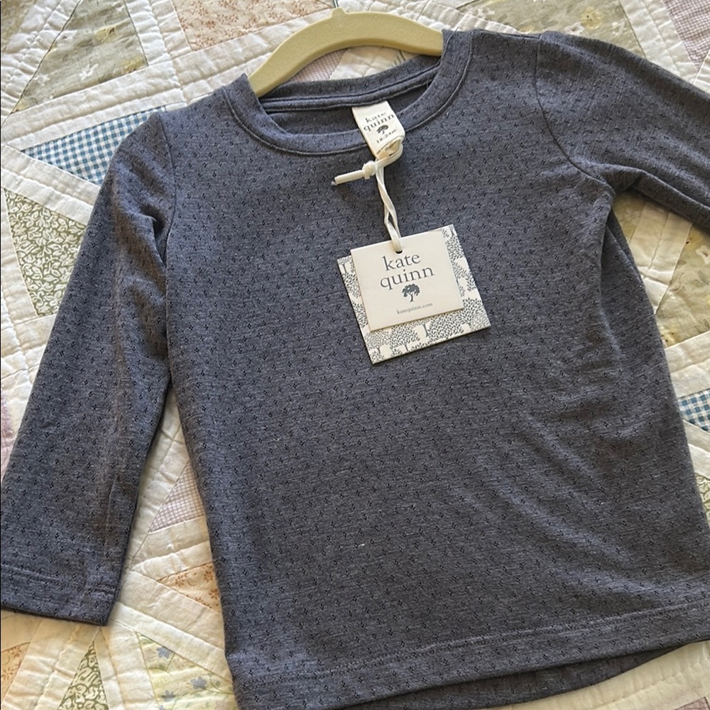 Kate Quinn Slate blue Long Sleeve Tee with Textured Pattern NWT